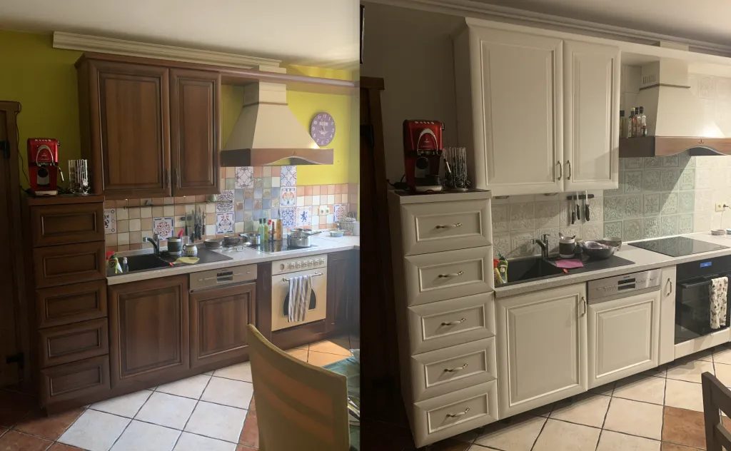 Blat kuchenny przed i po malowaniu