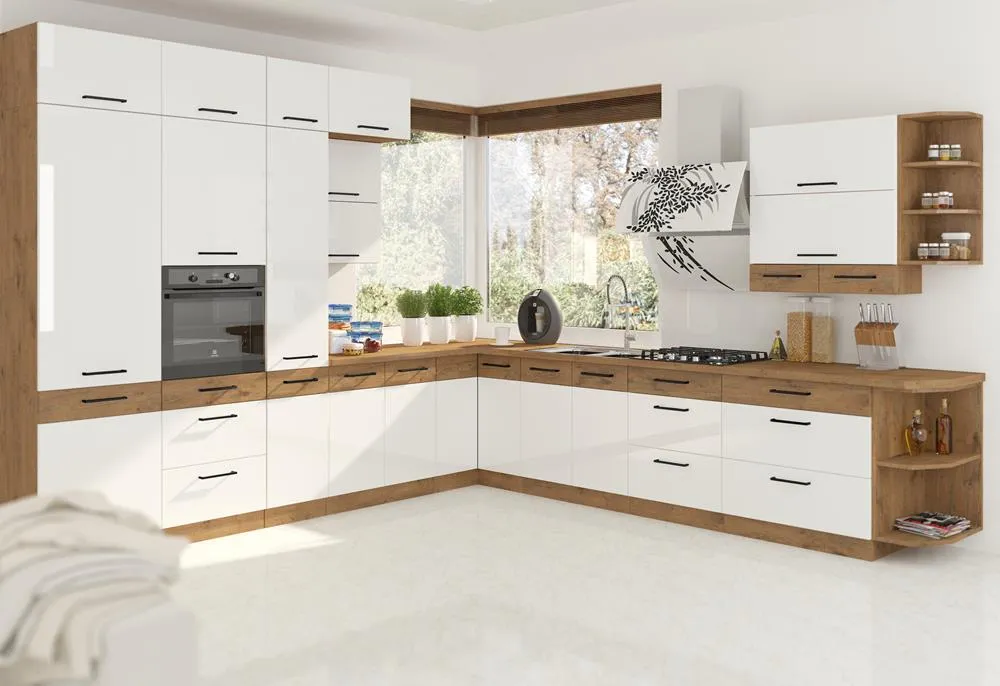 Szafki kuchenne wiszące nad okapem i płytą