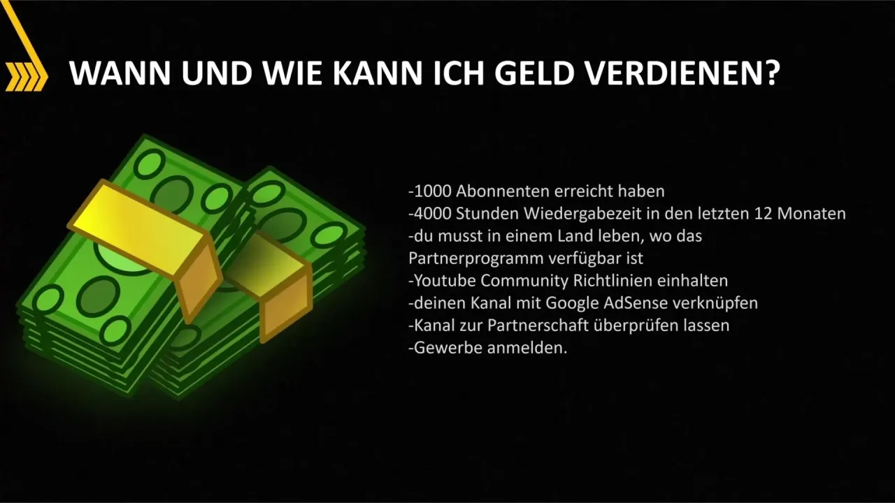 Jak zarabiać na reklamach? Stosy zielonych banknot&oacute;w i lista wymagań do programu partnerskiego YouTube.