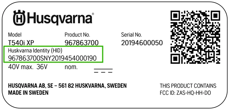 tabliczka znamionowa pilarka Husqvarna lokalizacja numer seryjny