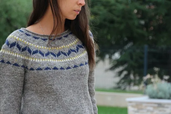 sweter islandzki wzór na karczku