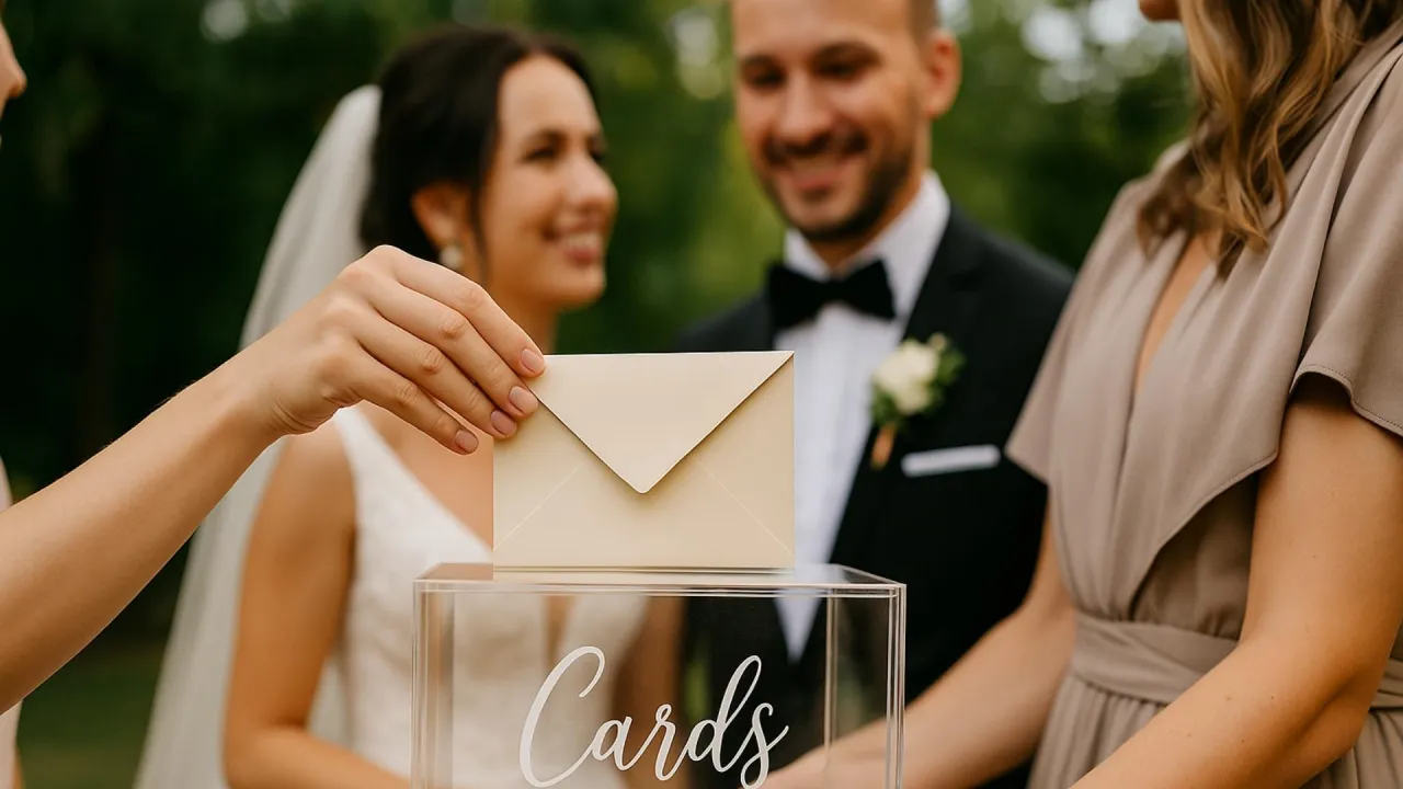Świadek na weselu wręcza kopertę