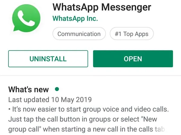 WhatsApp Update Android Google Play Store Screenshot
