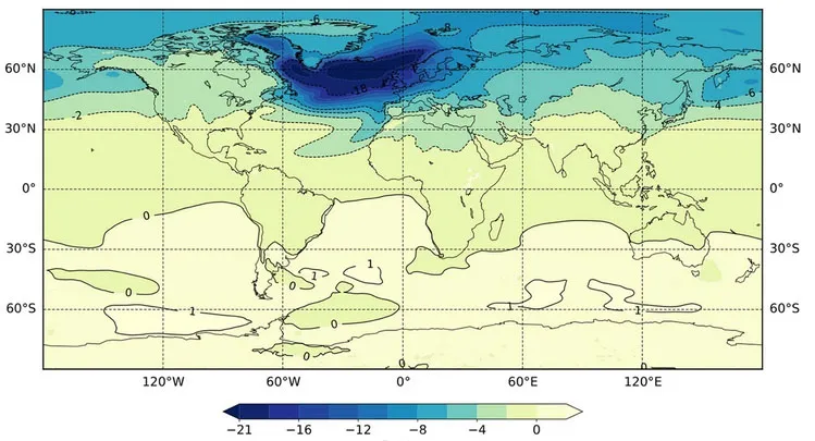 Wykres osłabienia cyrkulacji AMOC