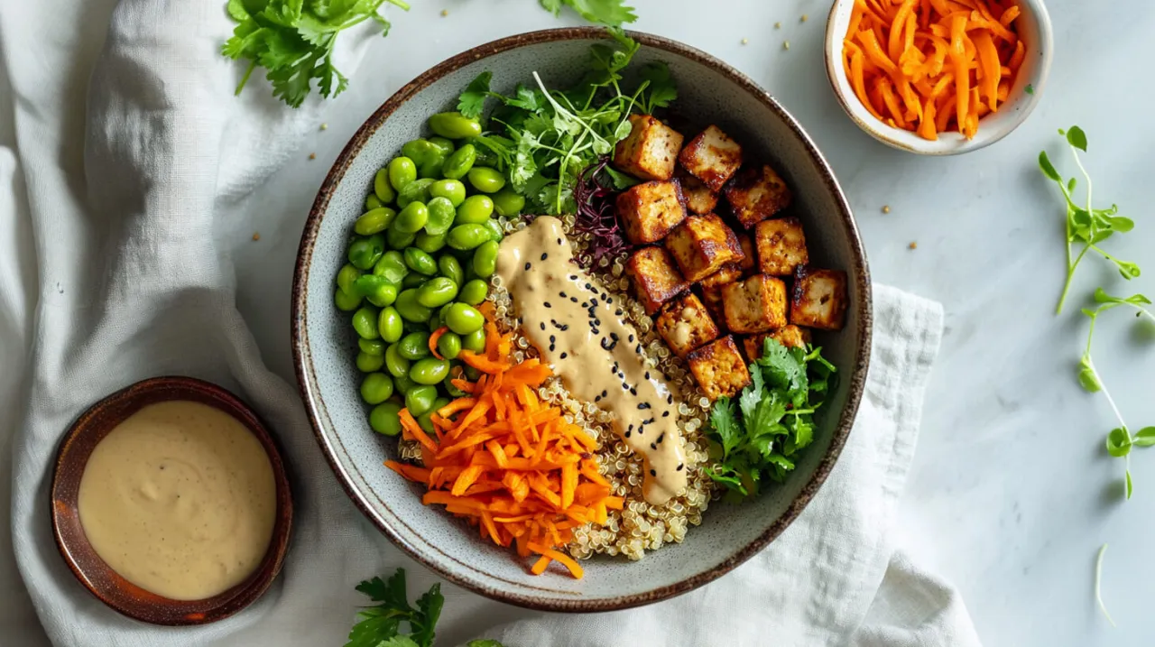 Kolorowa wegańska miska lub danie roślinne