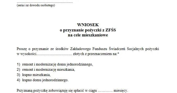 wniosek o pożyczkę w domu