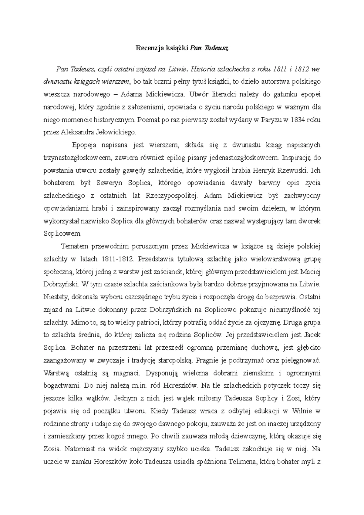 Zdjęcie Recenzja książki Pan Tadeusz: odkryj ukryte znaczenie i emocje