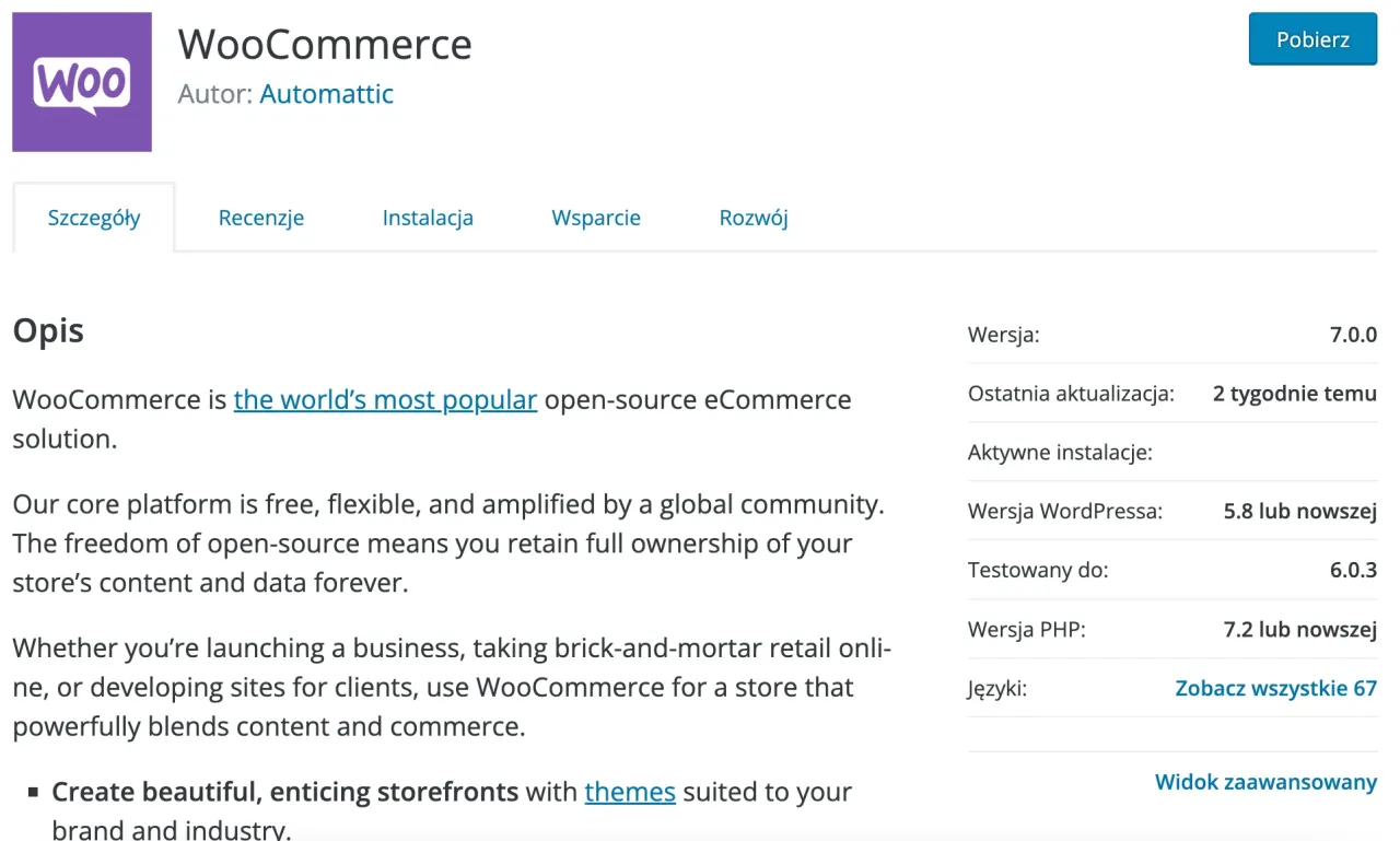 WooCommerce: jak stworzyć sklep internetowy na WordPress. Opis wtyczki, jej autor, wersja i wymagania.