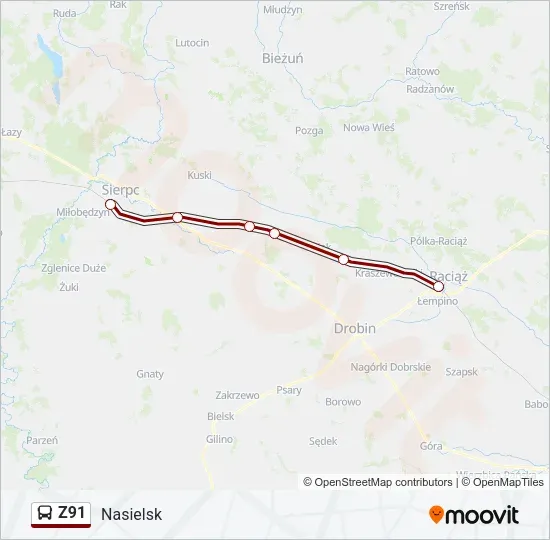 Mapa Nasielsk trasy busów
