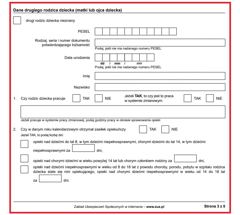 Formularz ZUS Z-15a wzór