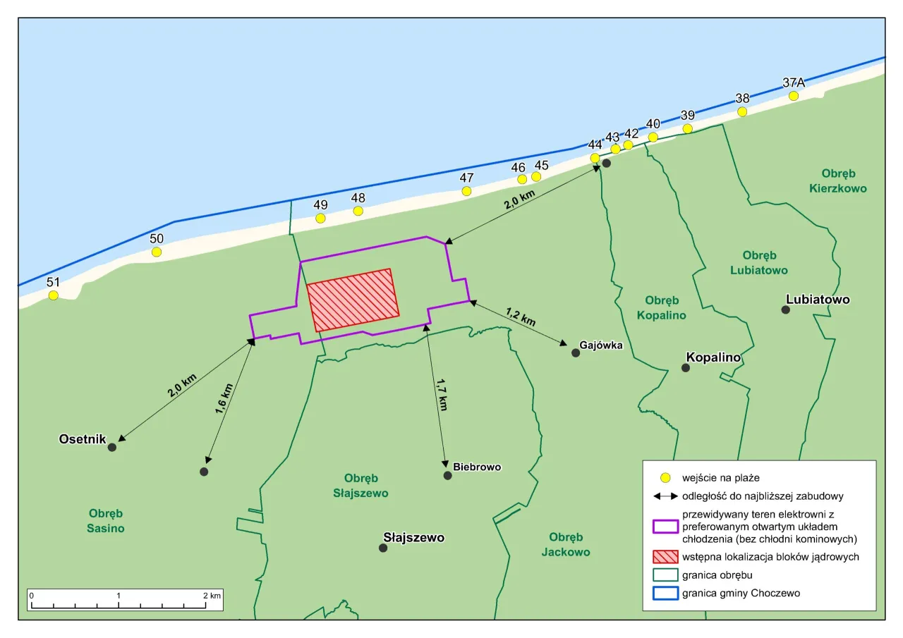 Mapa lokalizacji elektrowni jądrowej Lubiatowo Kopalino