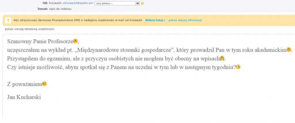 błędy w mailu formalnym