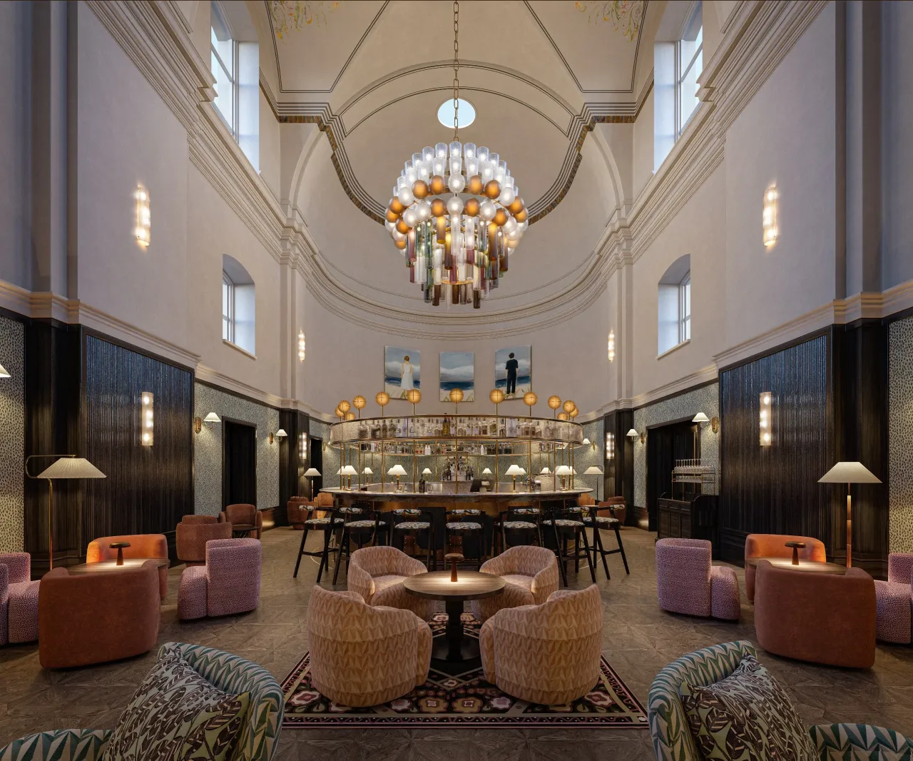 Luksusowe lobby hotelu 5-gwiazdkowego wieczorem