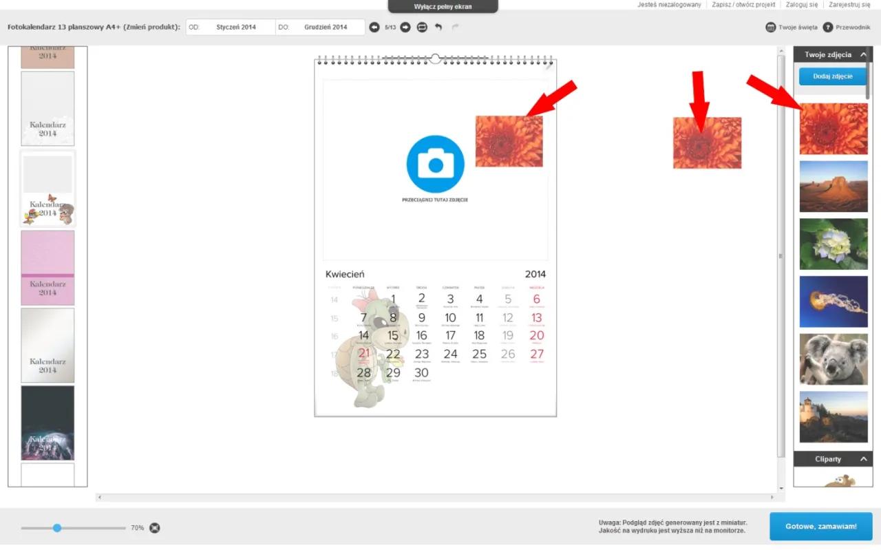 przygotowanie zdjęć do druku kalendarza, wybór motywu fotokalendarza