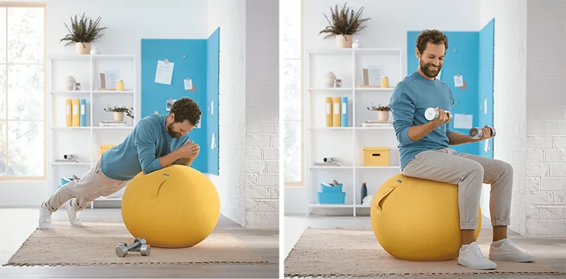 Piłka gimnastyczna jako krzesło biurowe
