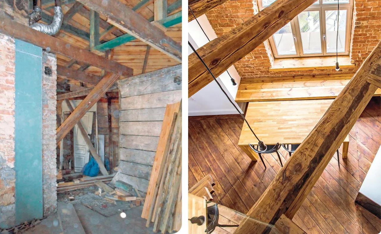 Stare poddasze przed i po adaptacji