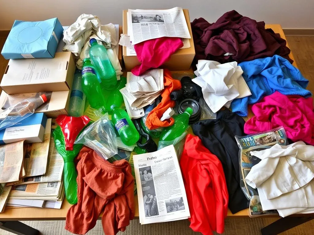 materiały do recyklingu na str&oacute;j DIY karton butelki gazety