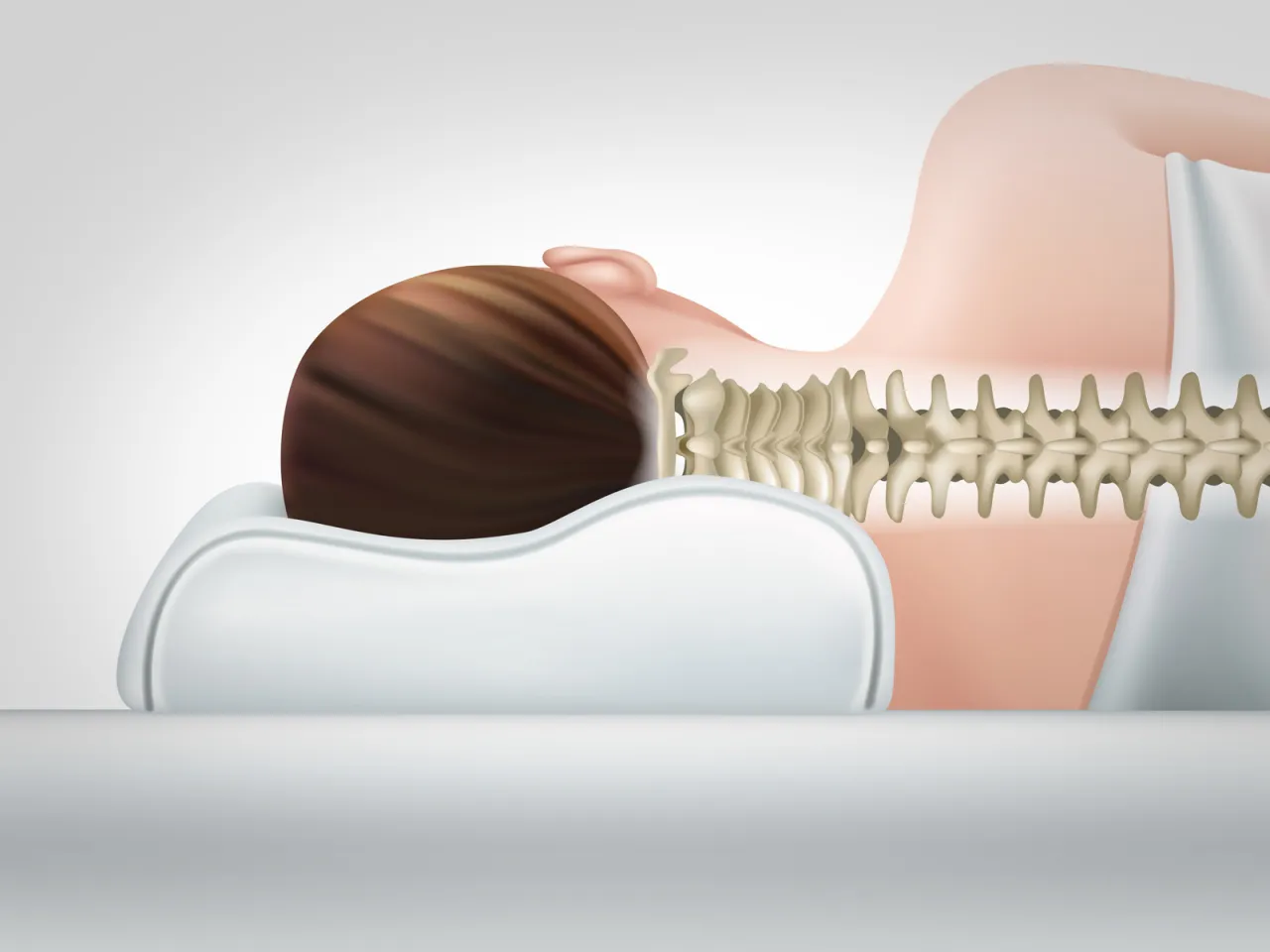 dziecko śpiące na poduszce, prawidłowa pozycja kręgosłupa