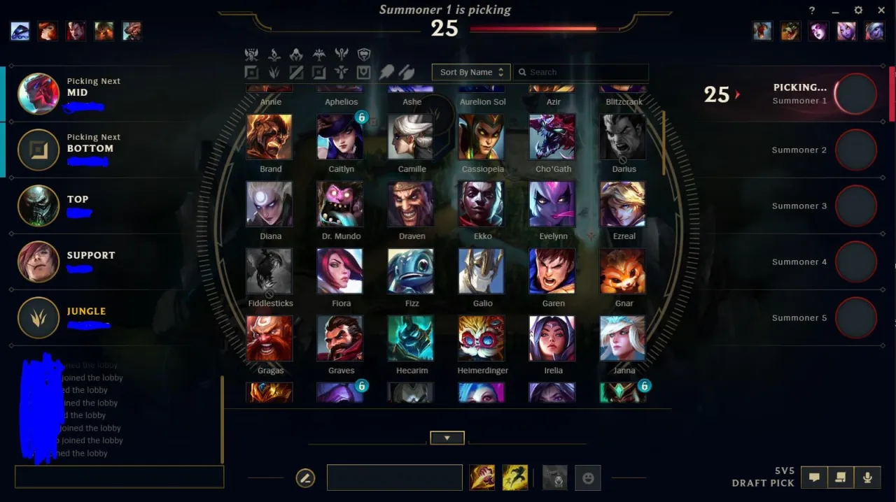 League of Legends champions selection screen