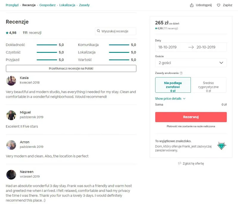 wiarygodność opinii online booking airbnb google
