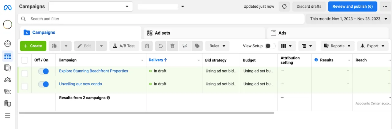 Meta Ads Manager interface screenshot