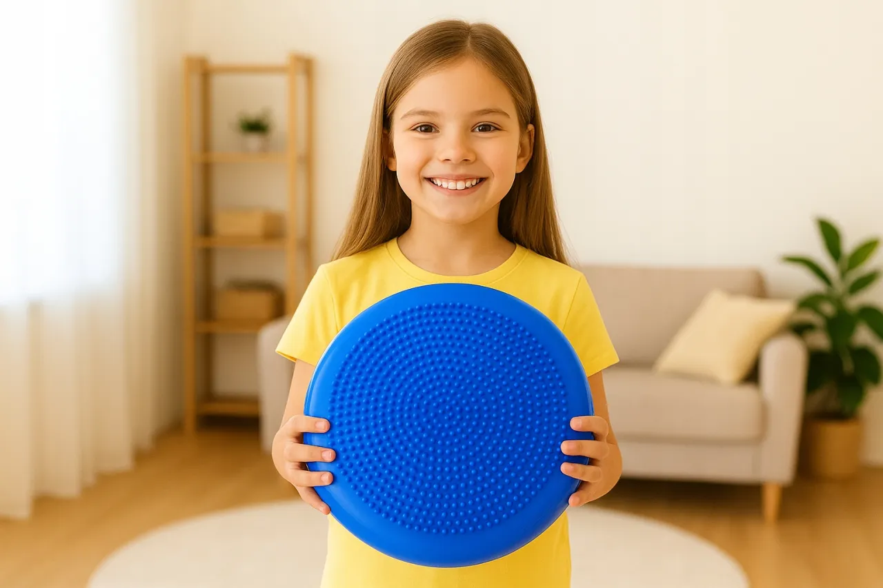 dziecko stoi na poduszce sensorycznej