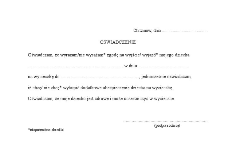 rodzic podpisujący dokumenty szkolne lub zgodę na wycieczkę