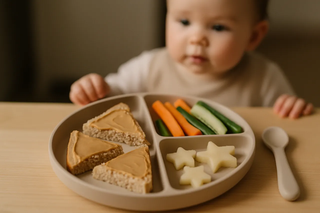 Rodzic wybierający pieczywo w sklepie, czytający etykietę