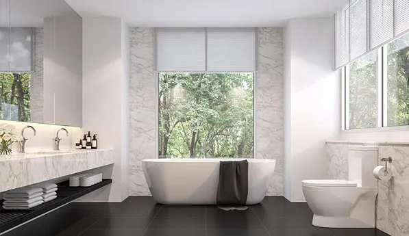 łazienka minimalistyczna z roletą