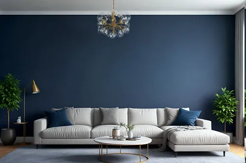 salon białe meble butelkowa zieleń granat ściana