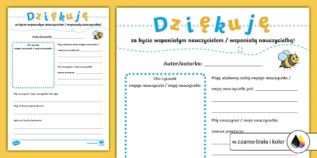 Uczeń wręczający nauczycielowi kartkę z podziękowaniami, wzruszenie