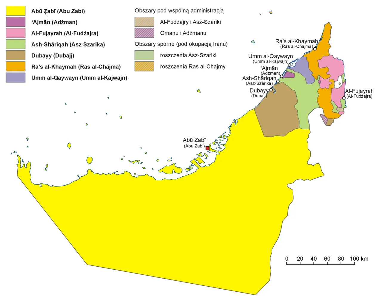 Mapa Zjednoczonych Emirat&oacute;w Arabskich z zaznaczonym Dubajem