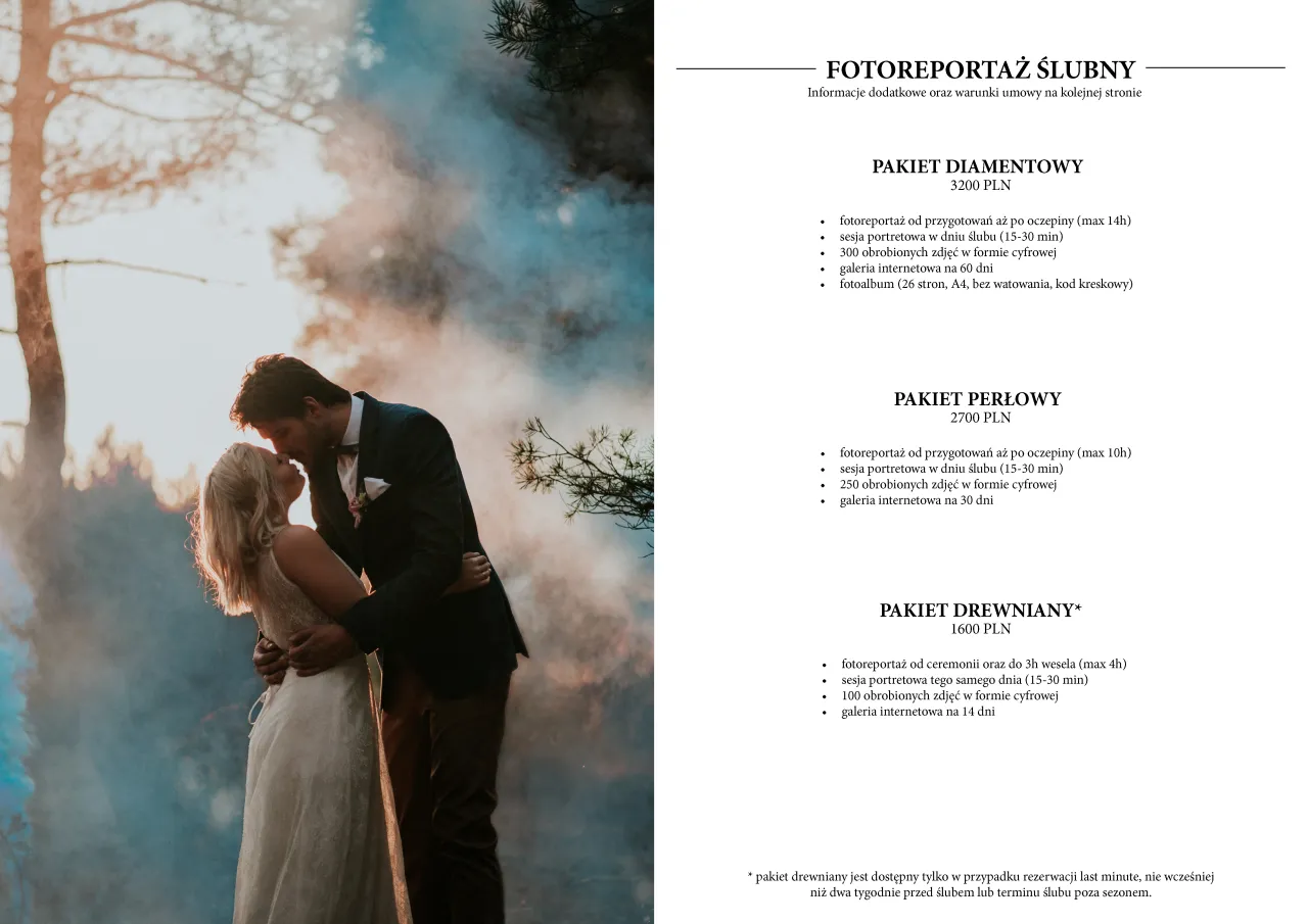 fotograf ślubny cennik pakiety