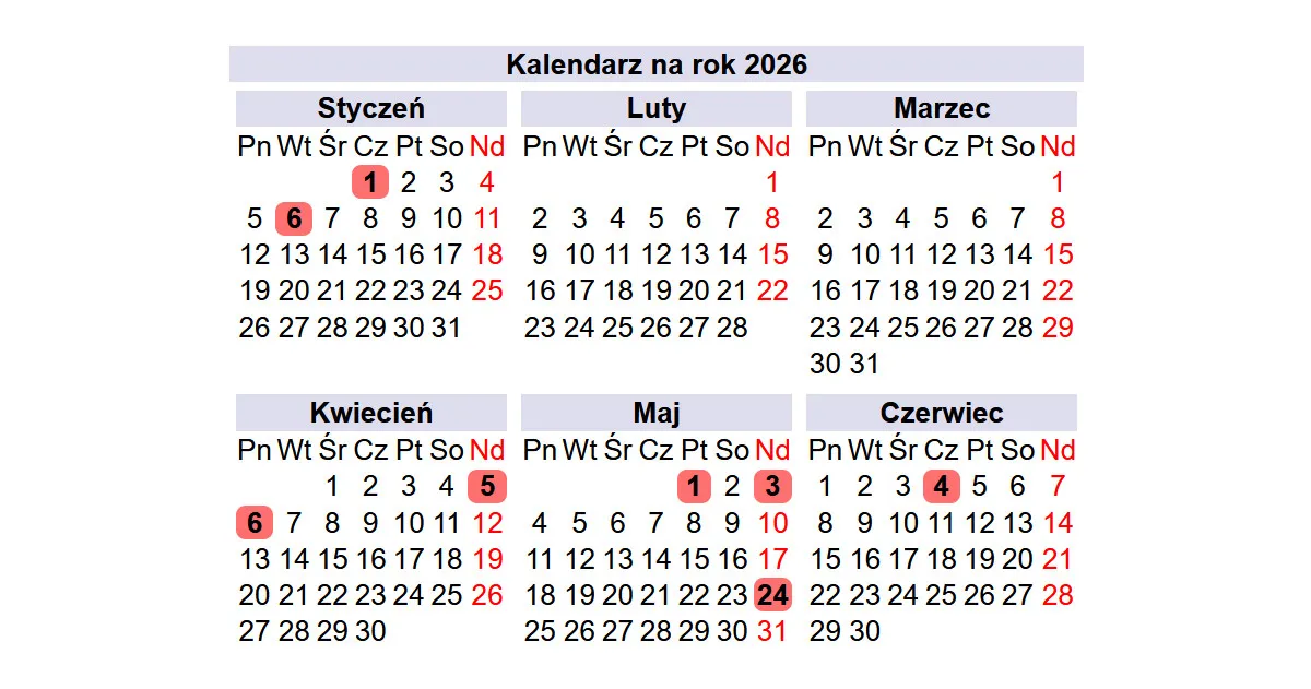 długie weekendy 2026 kalendarz