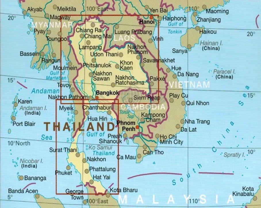 Mapa region&oacute;w turystycznych Tajlandii