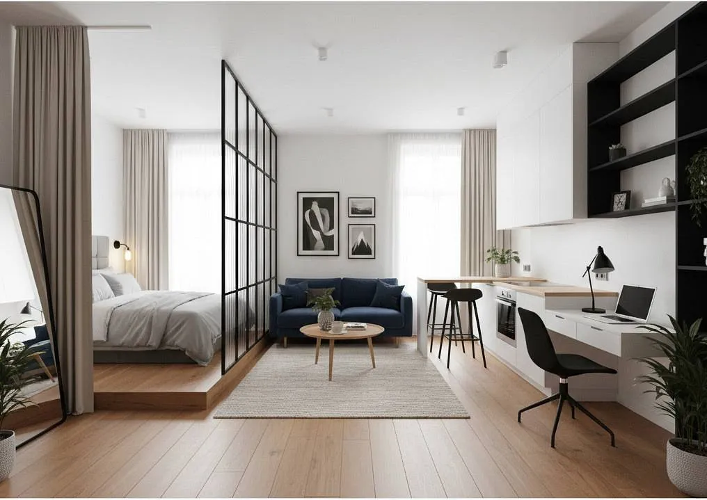 aranżacja kawalerki 30m2 wydzielanie stref