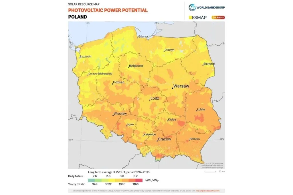 mapa nasłonecznienia polski fotowoltaika