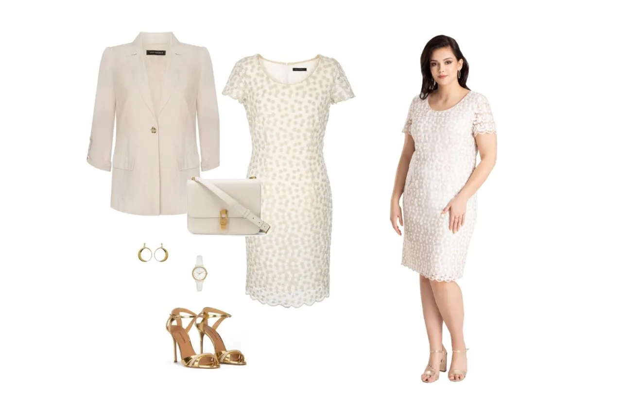 Mama na komunii dziecka elegancka stylizacja