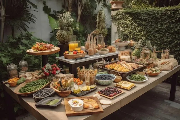 St&oacute;ł śniadaniowy z r&oacute;żnorodnymi potrawami w formie bufetu