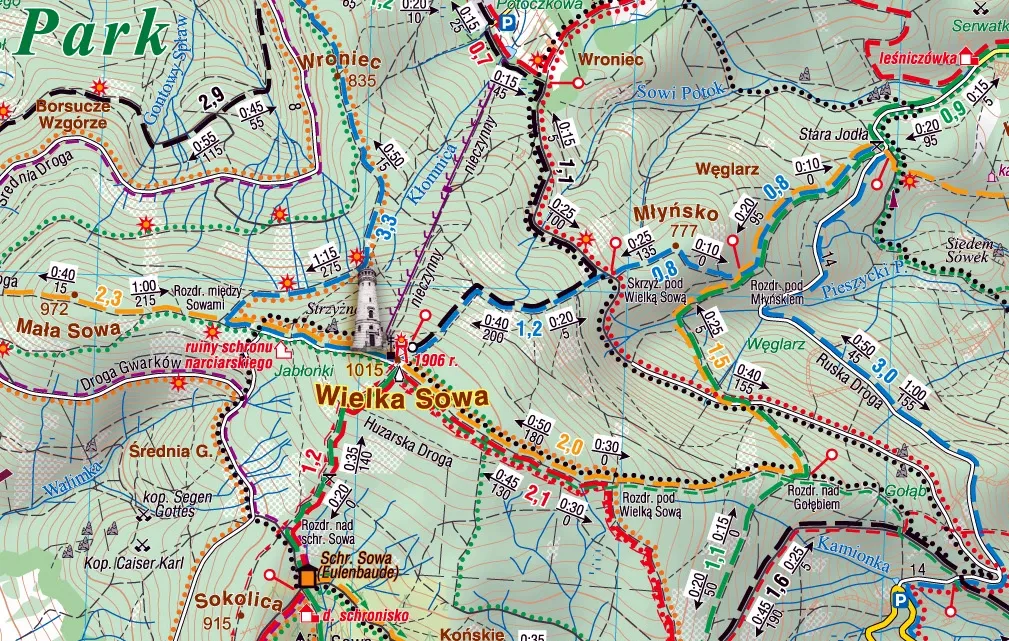 Góry Sowie mapa atrakcji noclegi