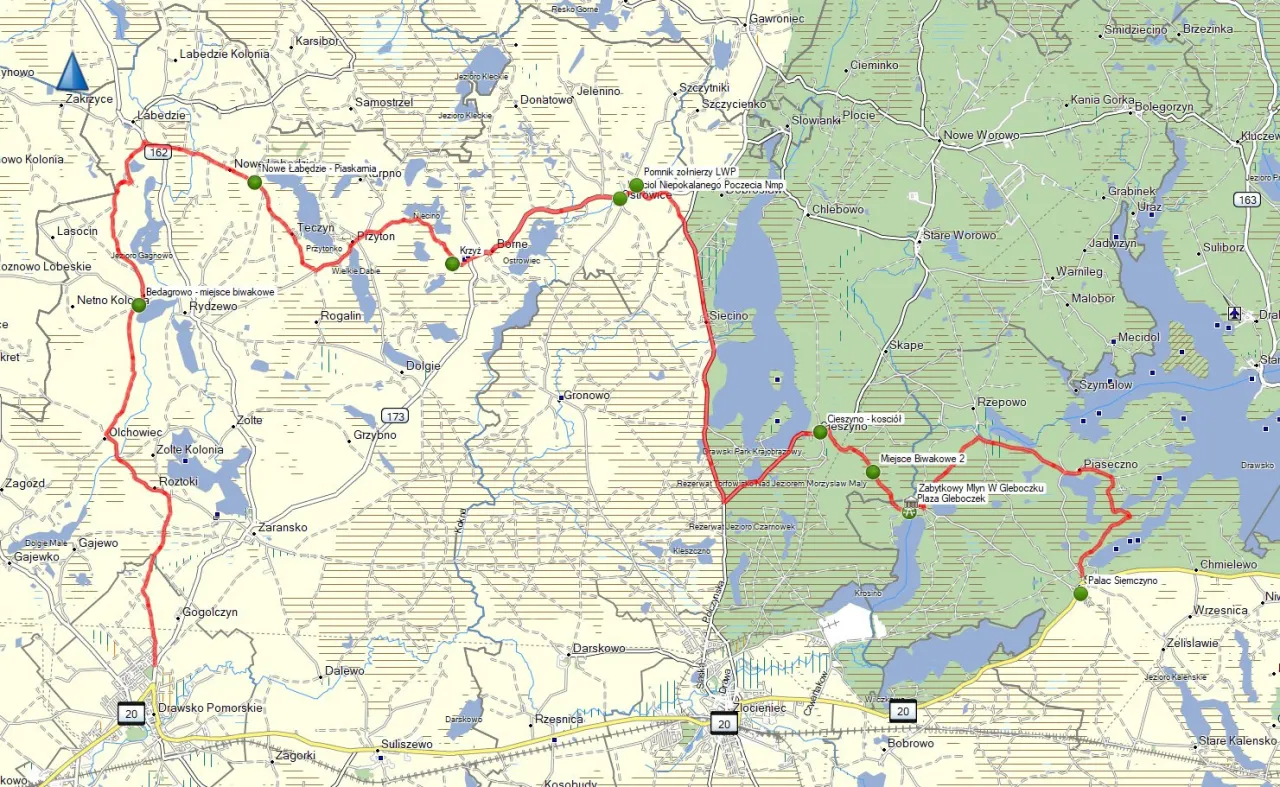 Mapa Pojezierza Drawskiego i Ińskiego