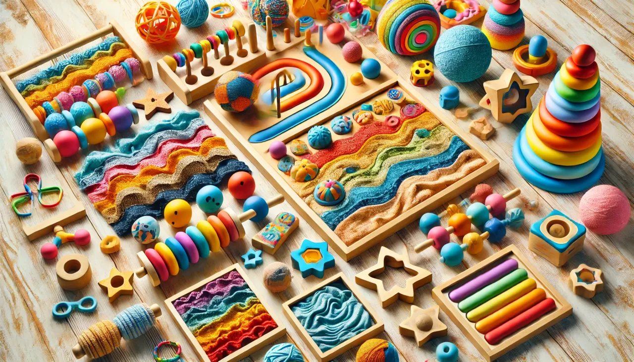 różnorodne zabawki sensoryczne dla roczniaka