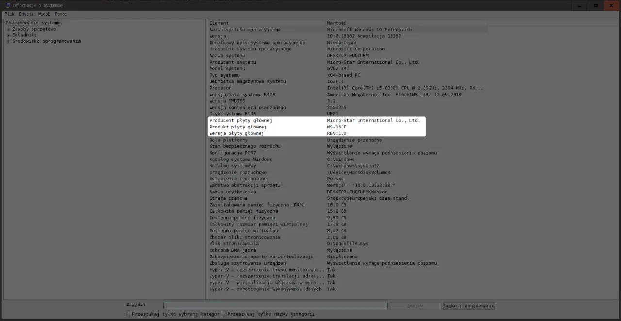 Jak sprawdzić model płyty gł&oacute;wnej msinfo32 CPU-Z