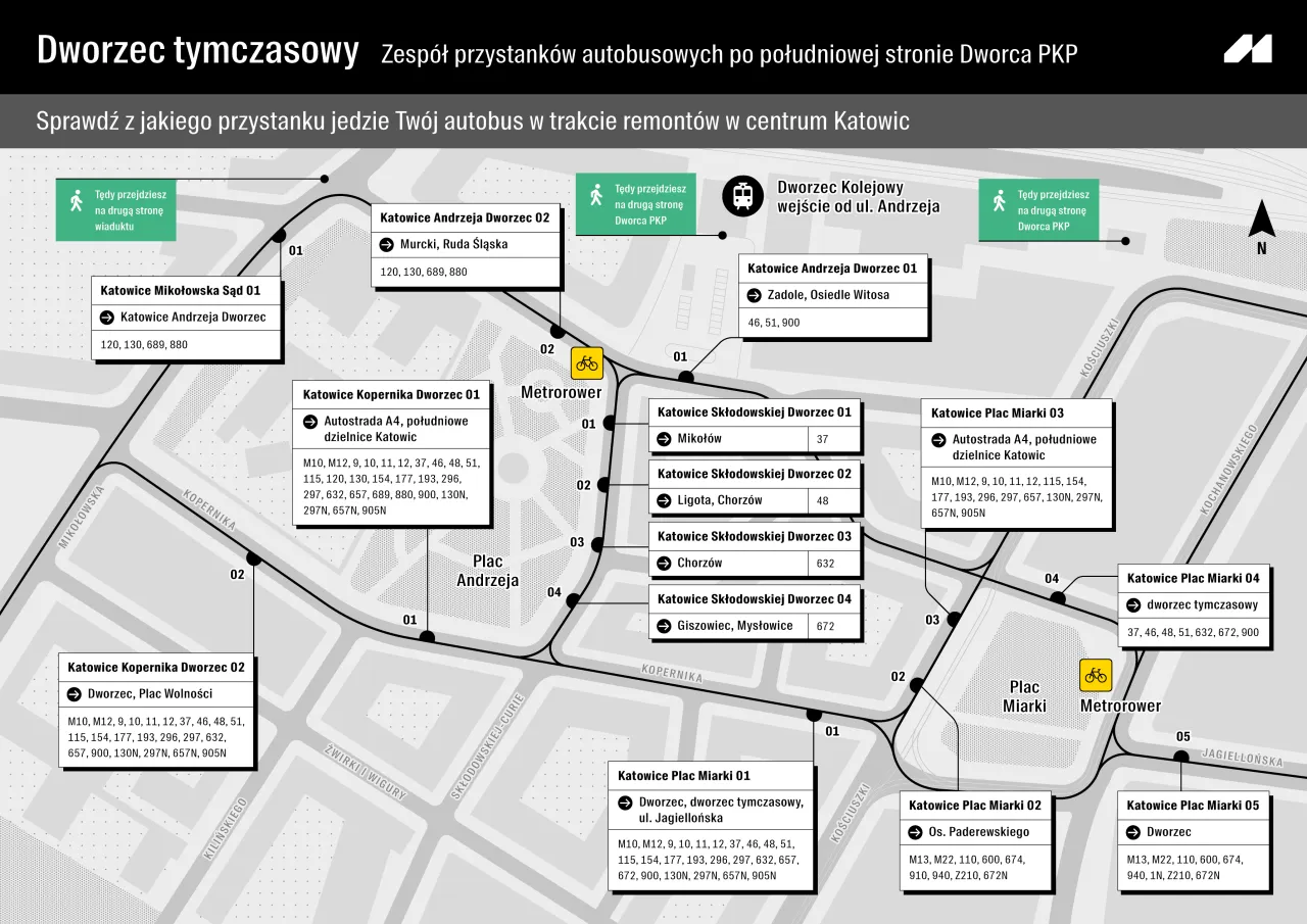 Mapa przystank&oacute;w autobusu 674 Katowice centrum