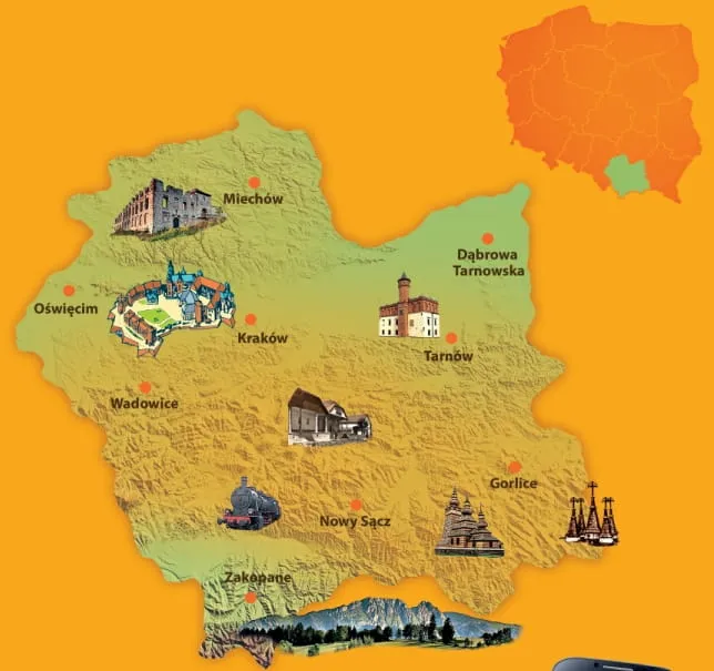 Atrakcje Małopolski mapa turystyczna