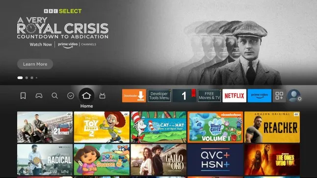 Fire TV Stick Startbildschirm mit App-Icons