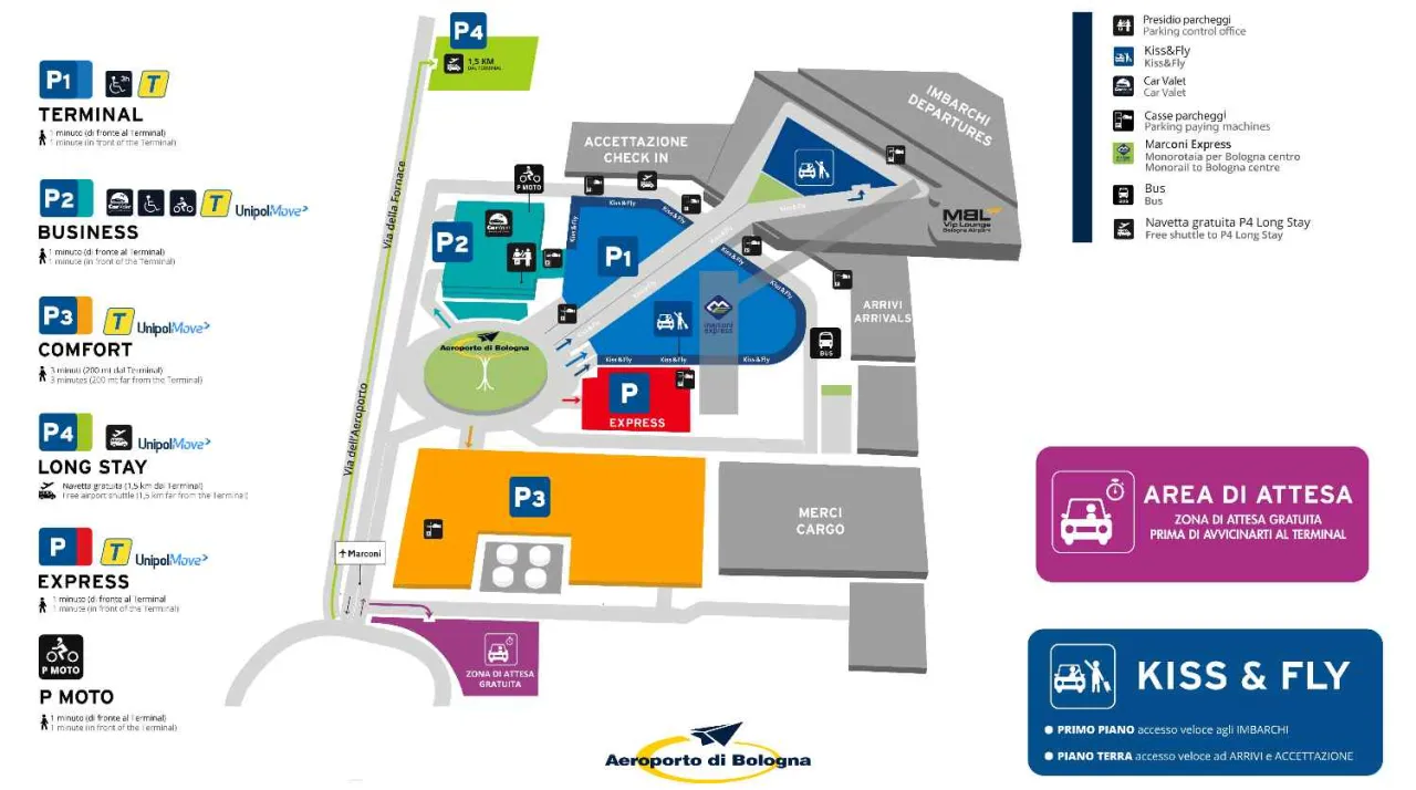 Mappa punti deposito bagagli Bologna aeroporto e stazione