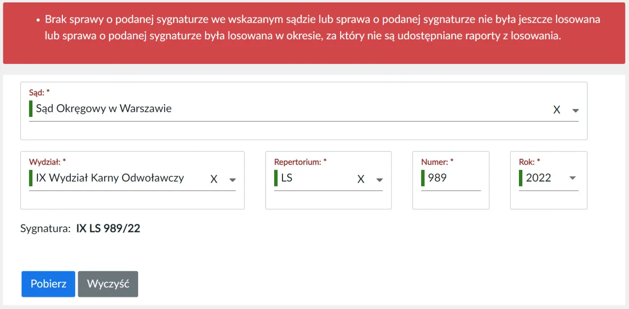 Wyszukiwarka sąd&oacute;w Ministerstwo Sprawiedliwości screenshot