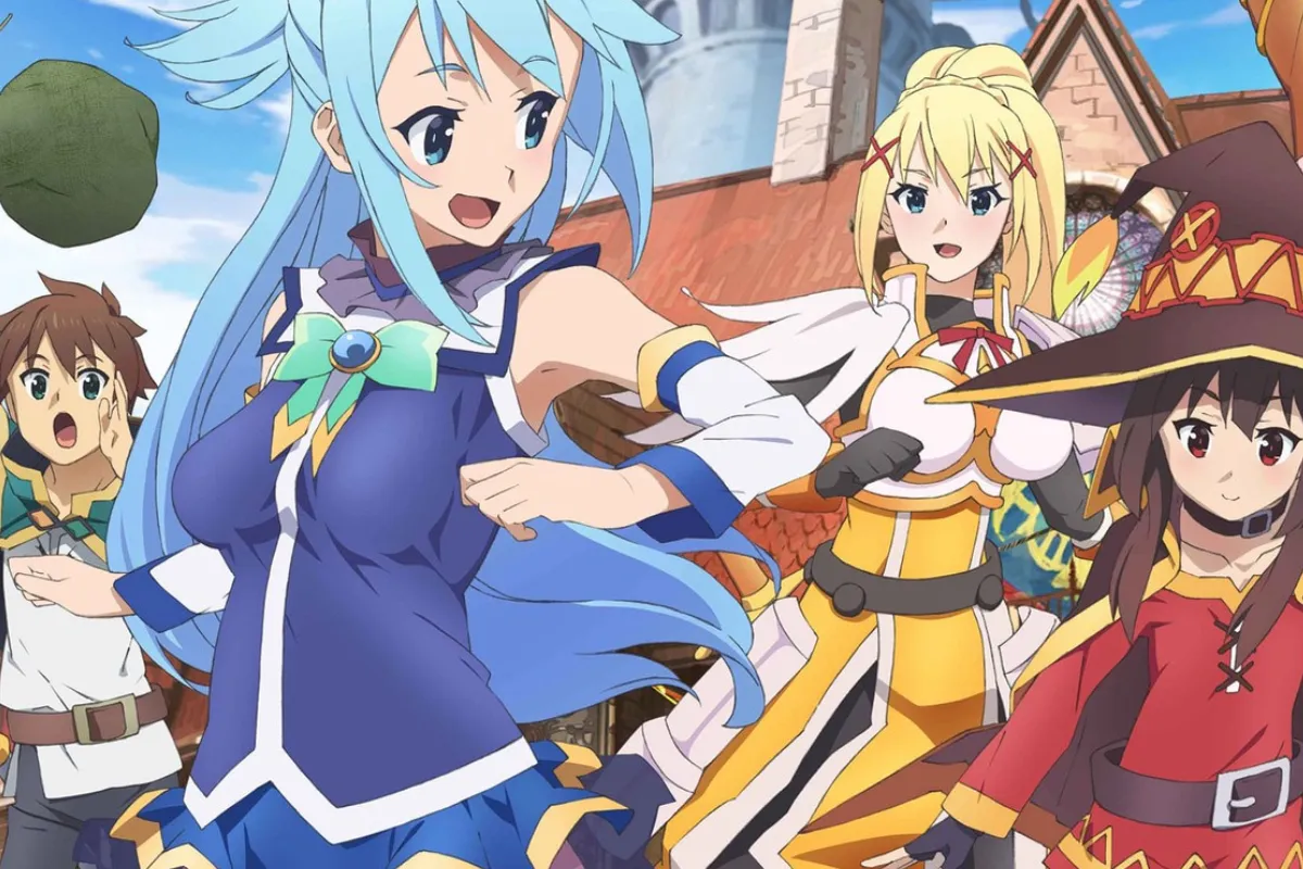 Postacie z anime KonoSuba, idealne do oglądania, gdy szukasz rozrywki.