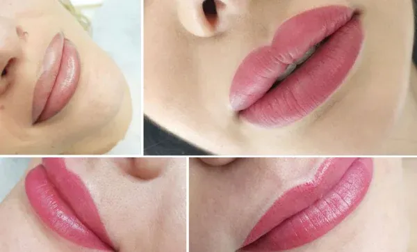 Powiększanie ust makijażem przed i po, makijaż ust transformacja